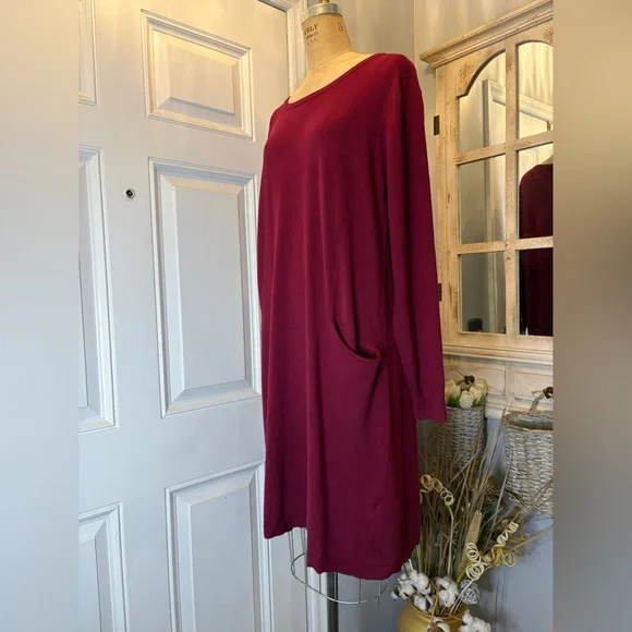 Sundance Rich Burgundy Long Sleeve Minimalist Cabincore LagenLook Dress Size XL - Picture 2 of 5